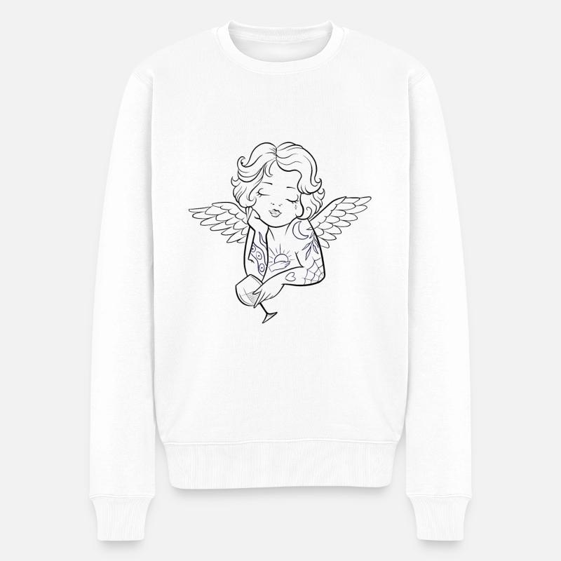 Kleiner tätowierter Engel - Männer Premium Bio Pullover - Weiß