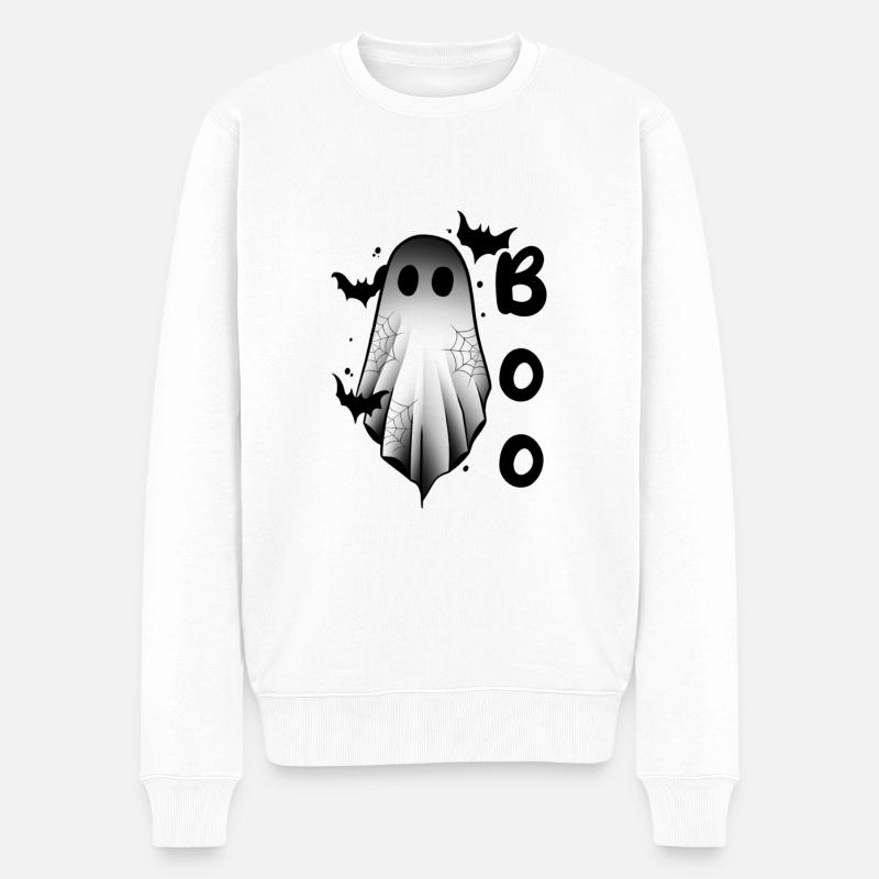 Fantôme boo et chauves-souris Halloween - Pull Premium bio Homme - blanc