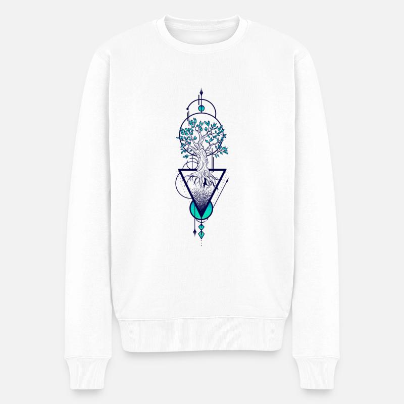 Bunter geometrischer Baum des Lebens - Männer Premium Bio Pullover - Weiß