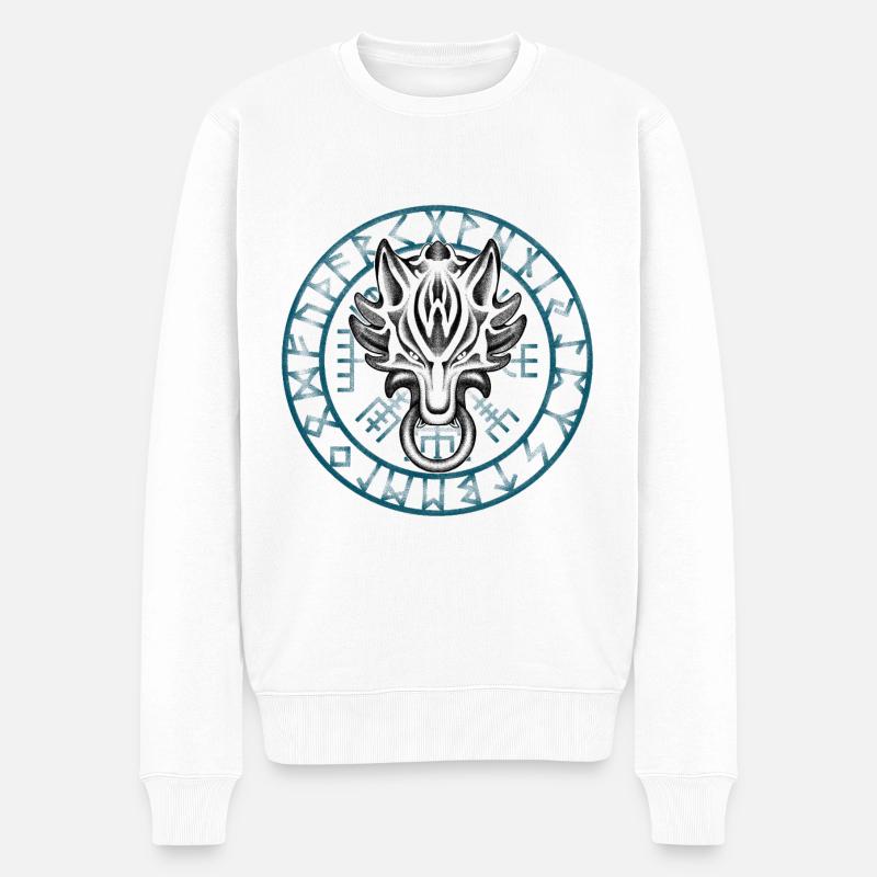 Vegvisir & Fenrir full dotwork tattoo art - Pull Premium bio Homme - blanc