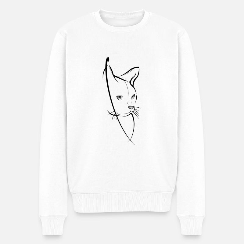 Chat line art - Pull Premium bio Homme - blanc