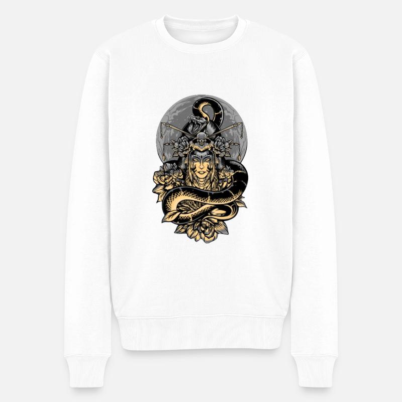 Snake Moon Woman - Männer Premium Bio Pullover - Weiß
