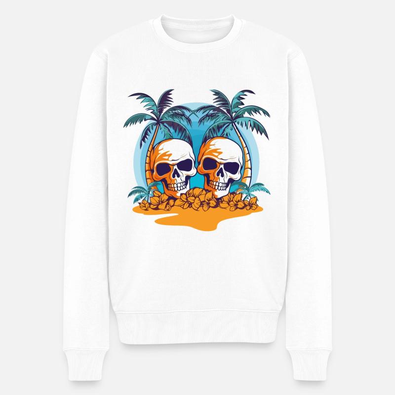 Sommer Sonne Palmen Totenkopf Strand Meer Urlaub - Männer Premium Bio Pullover - Weiß