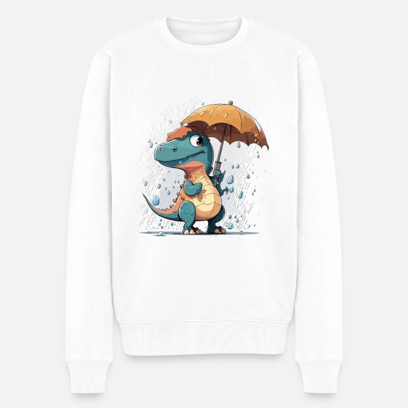 Regen Dino - Männer Premium Bio Pullover - Weiß