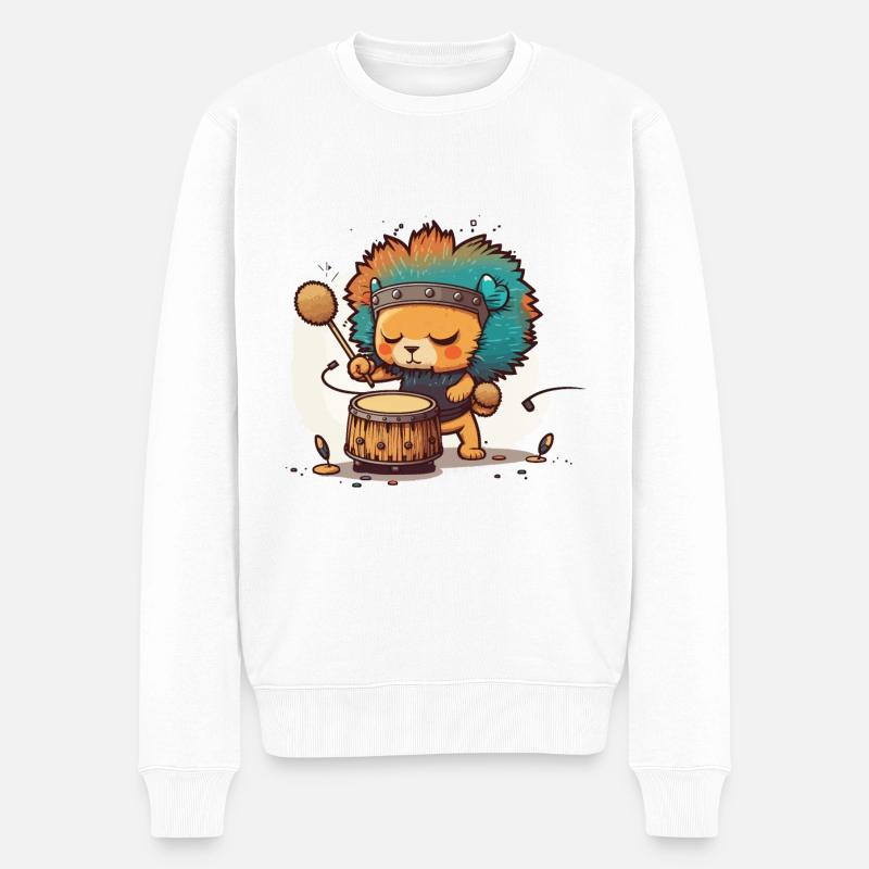 Löwen-Trommler - Männer Premium Bio Pullover - Weiß