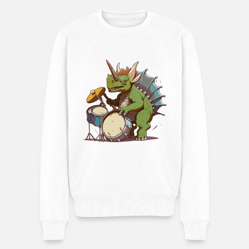 Rockin Triceratops - Männer Premium Bio Pullover - Weiß