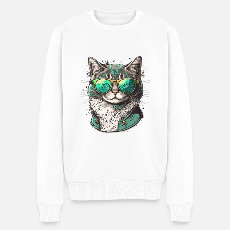 Chat cool - Pull Premium bio Homme - blanc