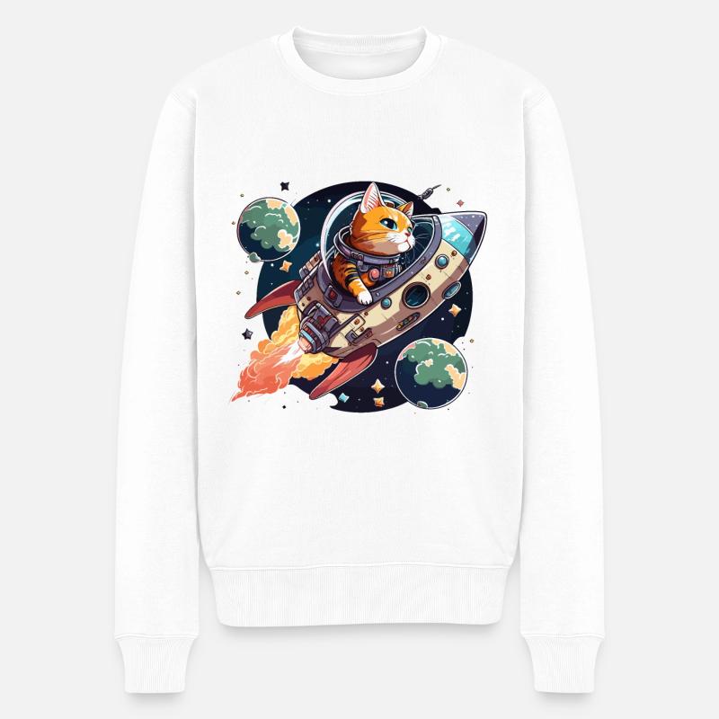Kosmische Katze - Männer Premium Bio Pullover - Weiß