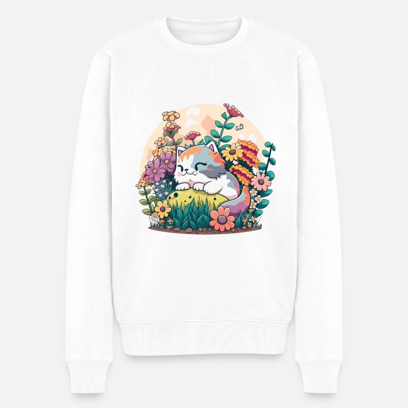 Gartenkatze - Männer Premium Bio Pullover - Weiß