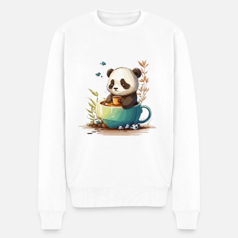 Panda Tea Time - Männer Premium Bio Pullover - Weiß