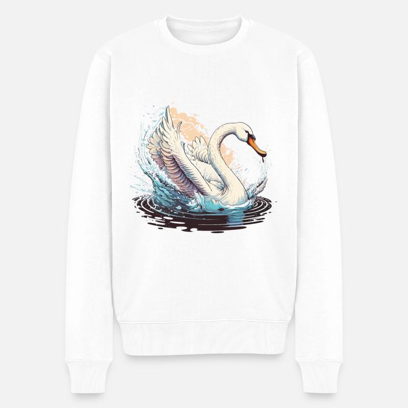 Tauchender Schwan - Männer Premium Bio Pullover - Weiß