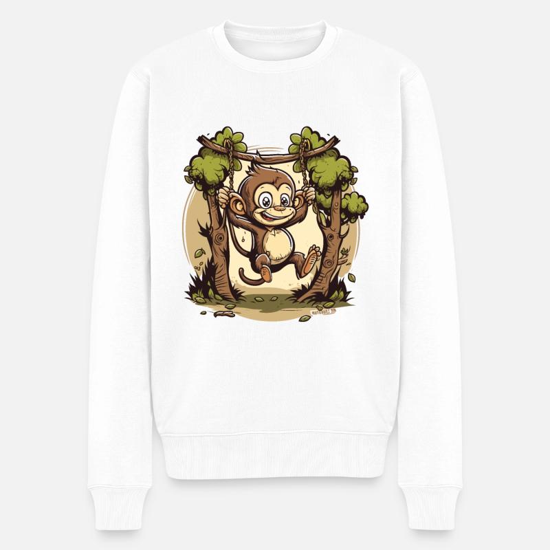Schwingender Affe - Männer Premium Bio Pullover - Weiß
