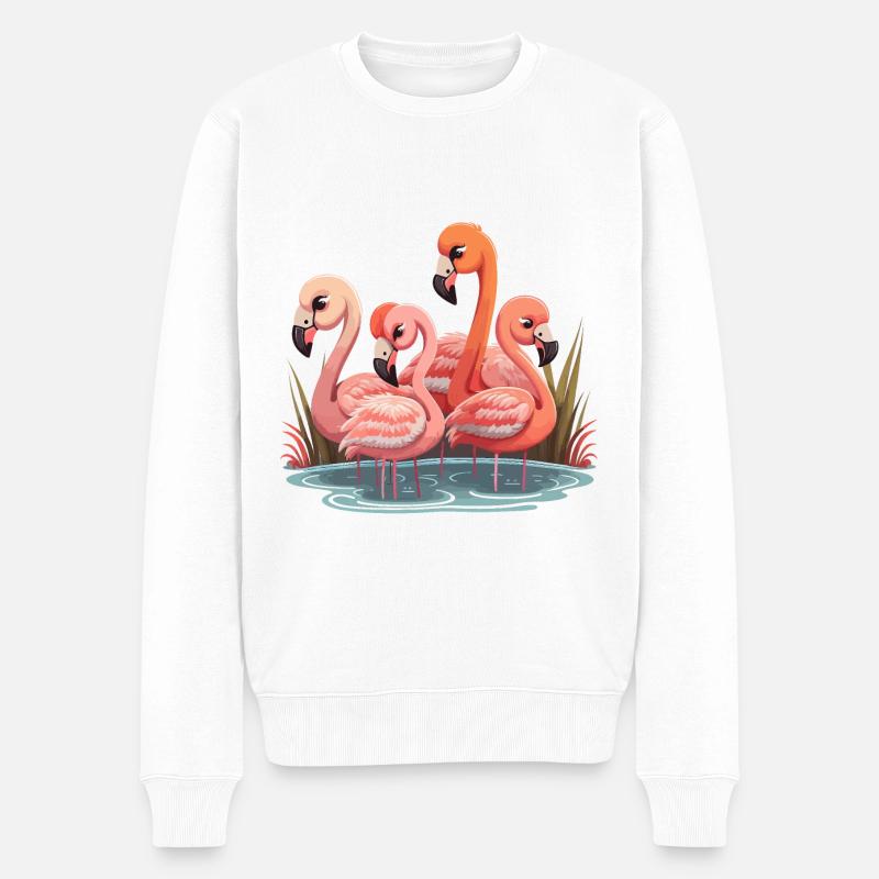 Flamingo-Flock - Männer Premium Bio Pullover - Weiß