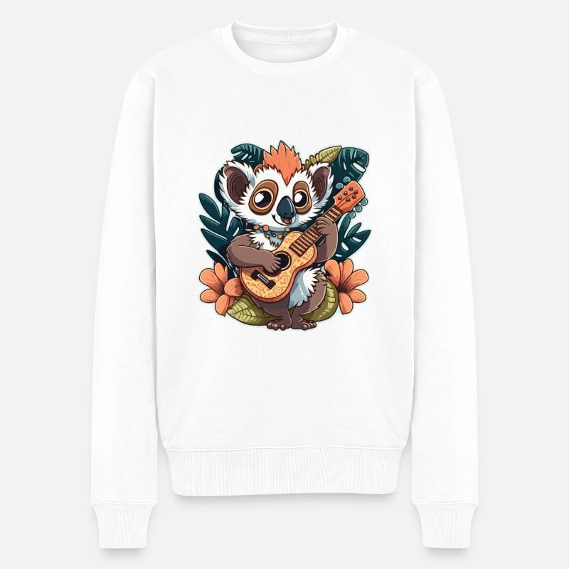 Lemuren-Ukulelist - Männer Premium Bio Pullover - Weiß