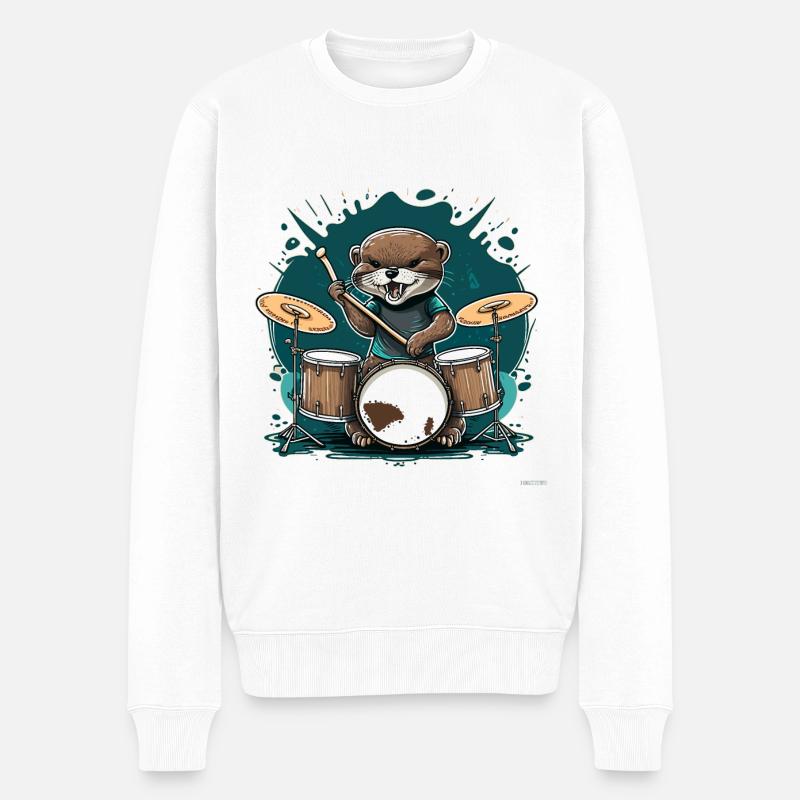 Otter-Trommler - Männer Premium Bio Pullover - Weiß