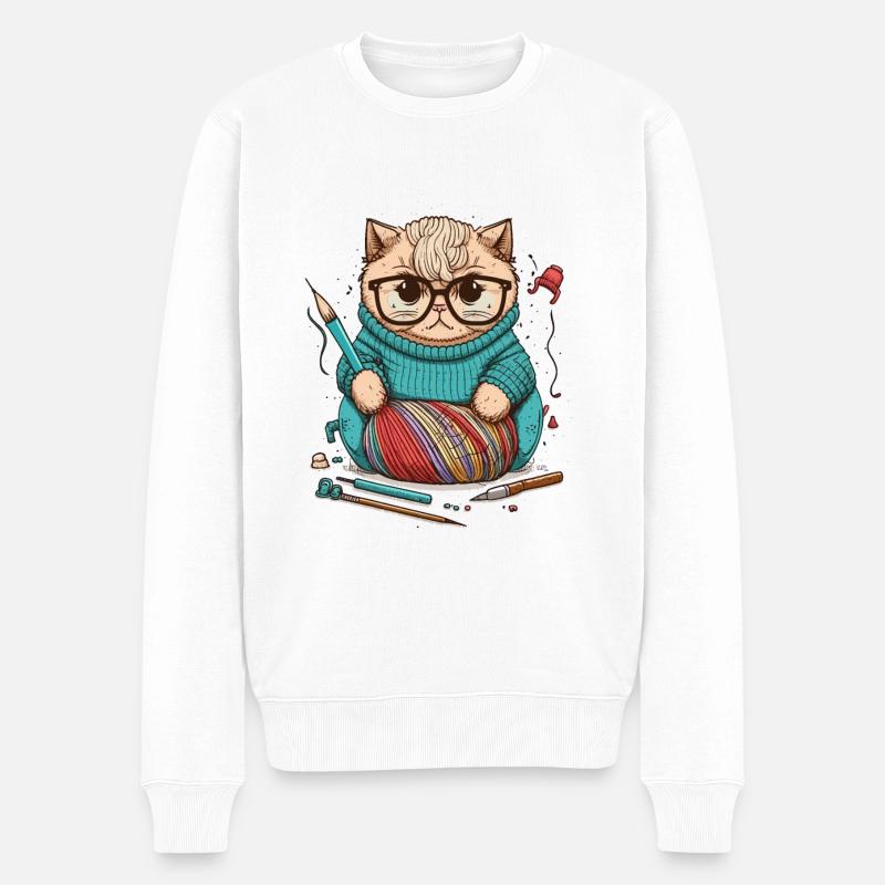 Chat à tricoter - Pull Premium bio Homme - blanc
