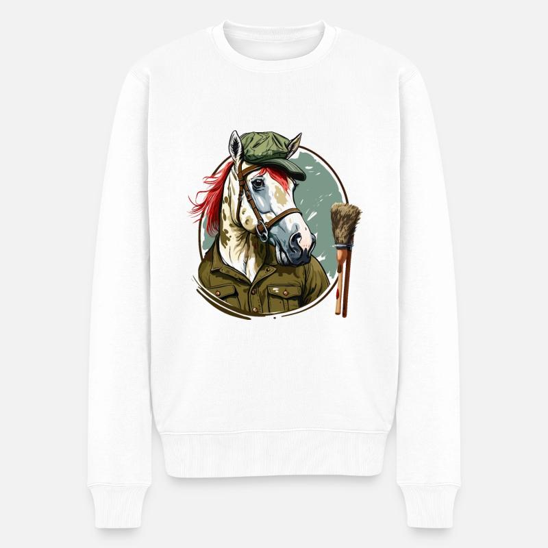 Pferde-Maler - Männer Premium Bio Pullover - Weiß