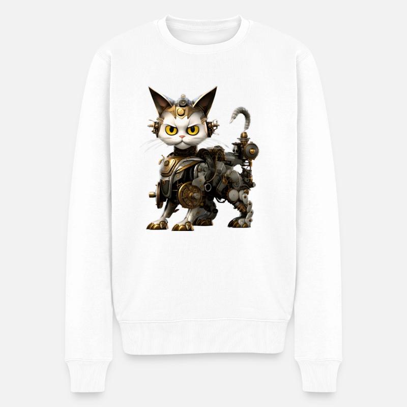 Steampunk Katze - Männer Premium Bio Pullover - Weiß