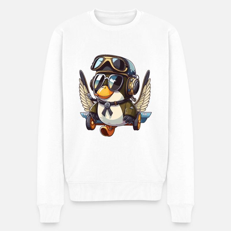 Pinguin-Pilot - Männer Premium Bio Pullover - Weiß