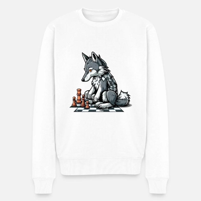 Wolfs-Stratege - Männer Premium Bio Pullover - Weiß