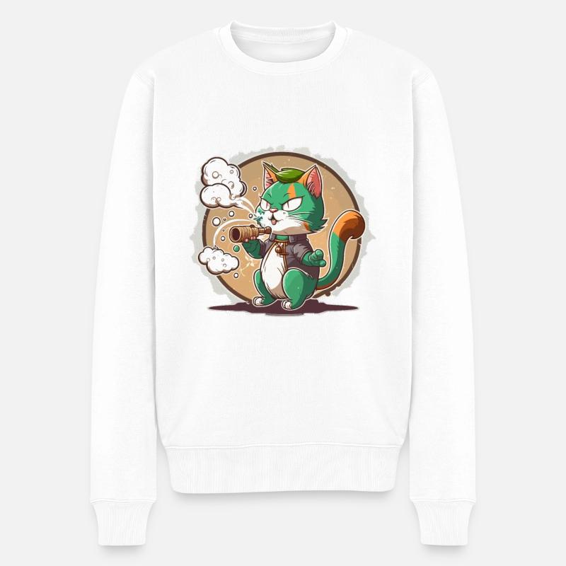 Rauchende Katze - Männer Premium Bio Pullover - Weiß