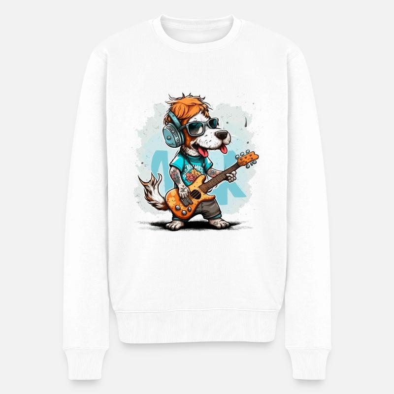 Rockin Hund - Männer Premium Bio Pullover - Weiß