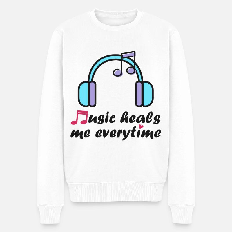 Musik heilt mich jedes Mal - Männer Premium Bio Pullover - Weiß