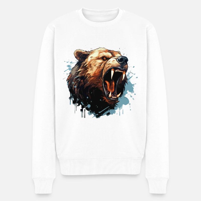 Bär Grizzlybär Brüllt Bärenkopf Natur Wildnis Wald - Männer Premium Bio Pullover - Weiß