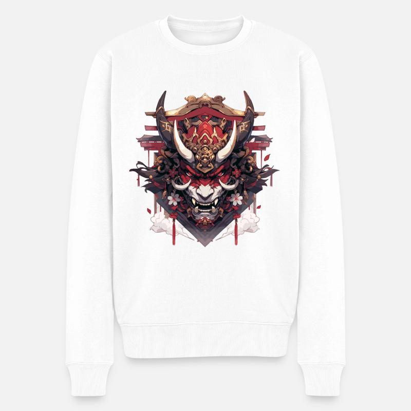 Futuristischer Samurai-Kriegerwolf - Männer Premium Bio Pullover - Weiß