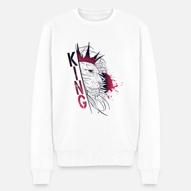 Sketch trash lion - KING - Pull Premium bio Homme - blanc