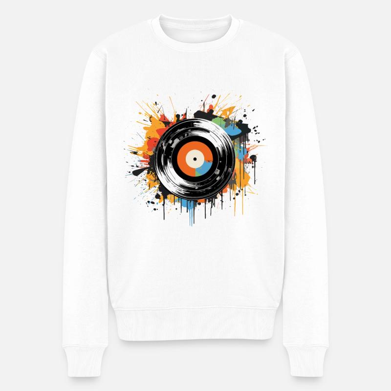 Disque Vinyle LP Platine Rétro - Pull Premium bio Homme - blanc