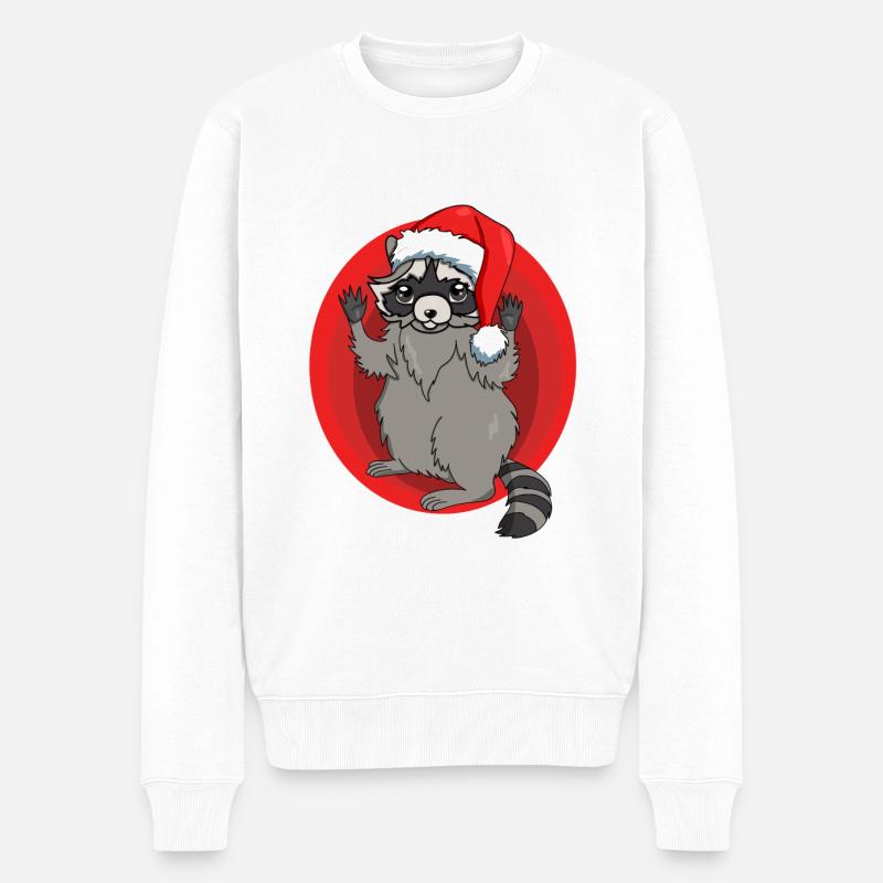 Waschbär mit Weihnachtsmütze - Männer Premium Bio Pullover - Weiß