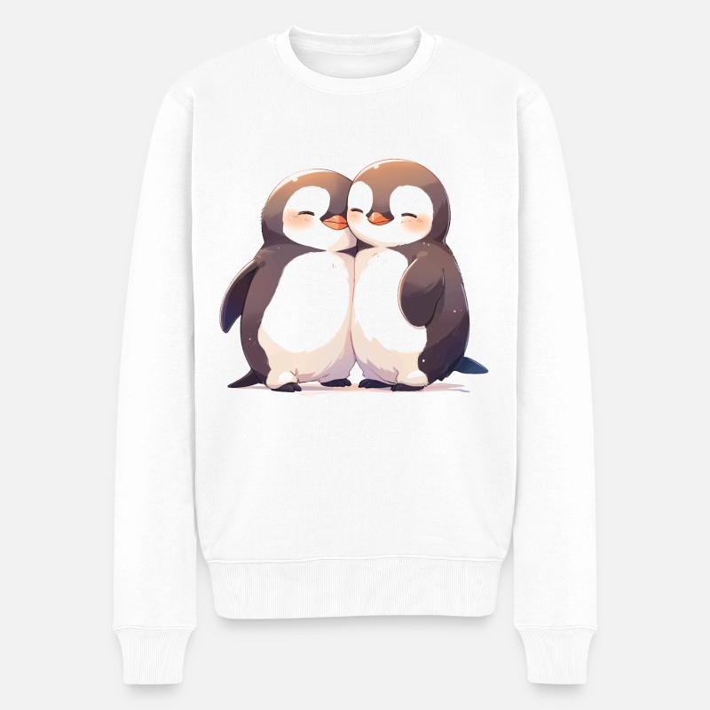 Pinguin Herz Liebe Süß Umarmung Pinguinliebe - Männer Premium Bio Pullover - Weiß