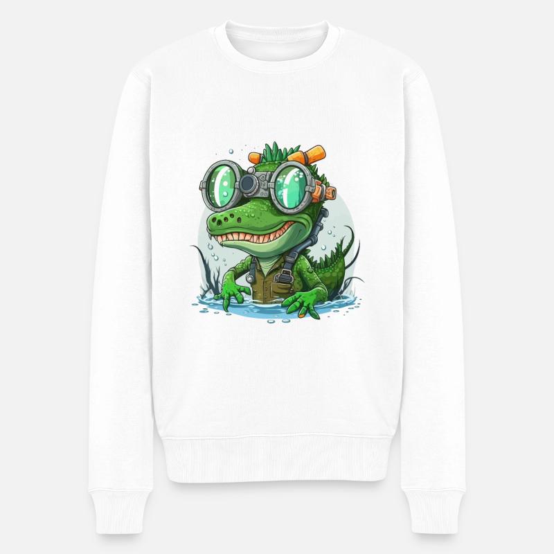 Krokodil und Schnorchel - Männer Premium Bio Pullover - Weiß