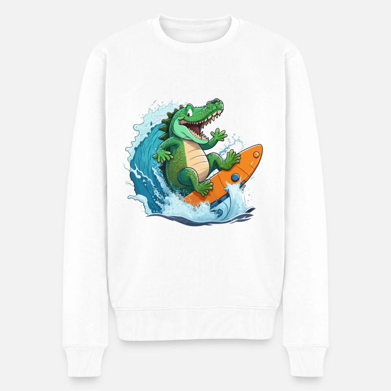 Croco sur la plage - Pull Premium bio Homme - blanc