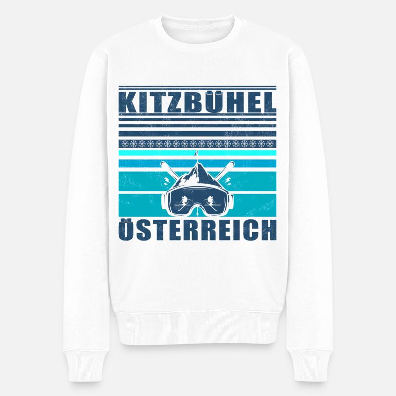 Kitzbühel Österreich Retro Sunset Ski 80er Jahre - Männer Premium Bio Pullover - Weiß