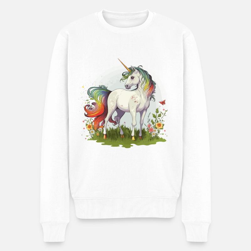 Regenbogen-Einhorn - Männer Premium Bio Pullover - Weiß
