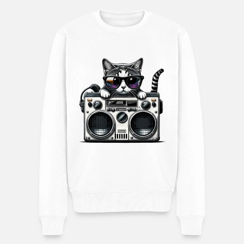 Coole Katze - Männer Premium Bio Pullover - Weiß