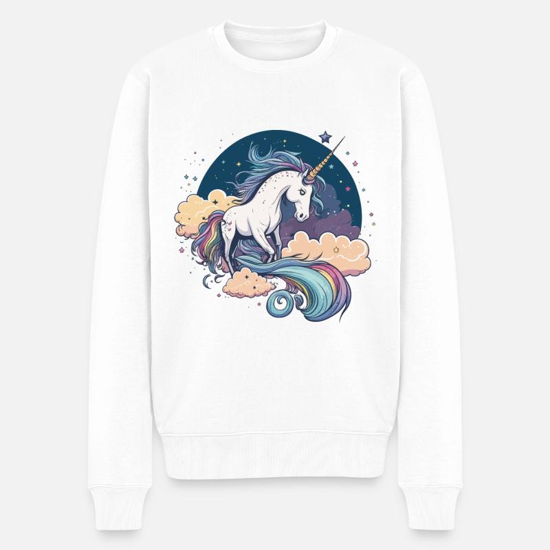 Regenbogen-Einhorn - Männer Premium Bio Pullover - Weiß