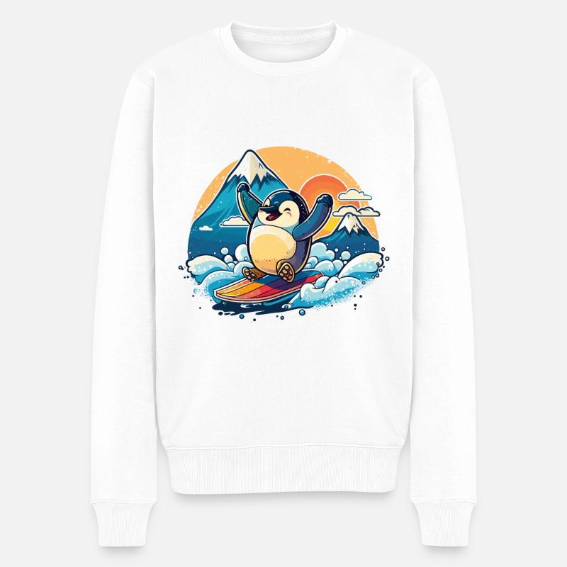 Glücklicher Pinguin - Männer Premium Bio Pullover - Weiß
