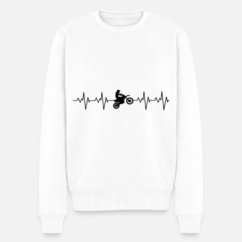 HEARTBEAT MOTOCROSS - Herzfrequenz Motorrad Design - Männer Premium Bio Pullover - Weiß