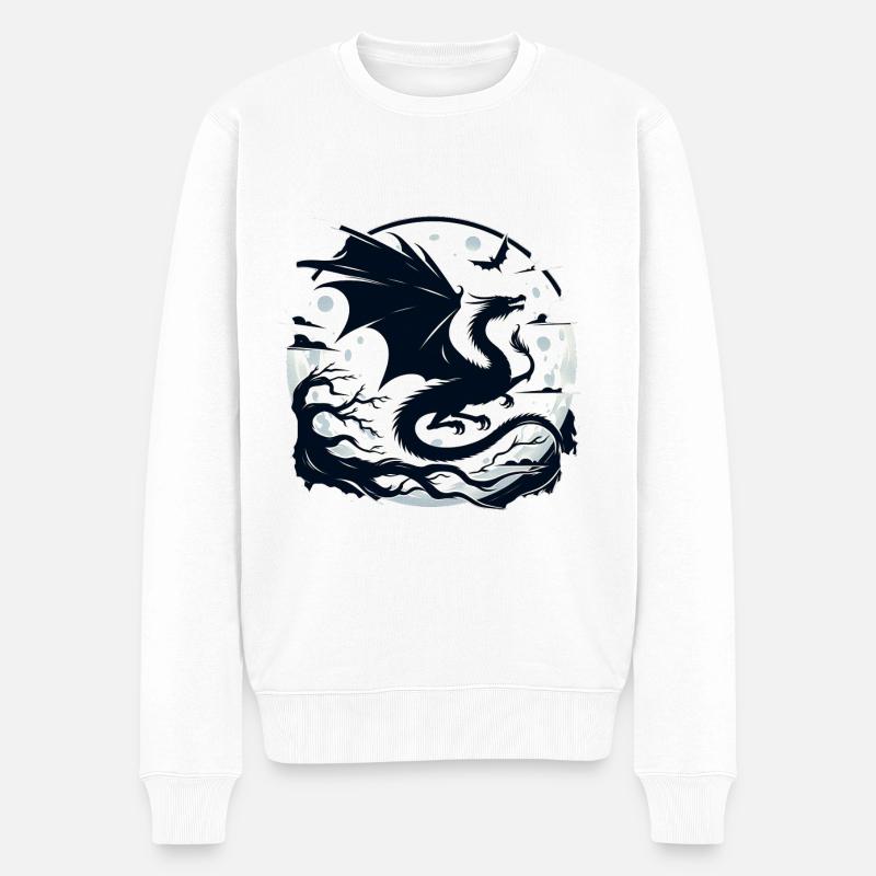 Mystischer Drache Mondlicht - Männer Premium Bio Pullover - Weiß