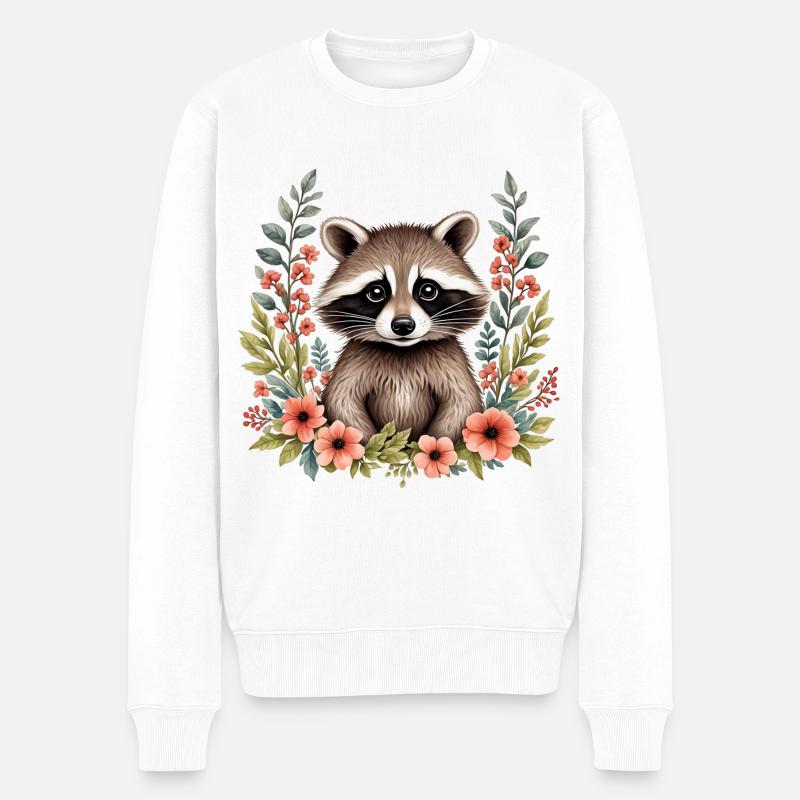 Niedlicher Waschbär - Männer Premium Bio Pullover - Weiß