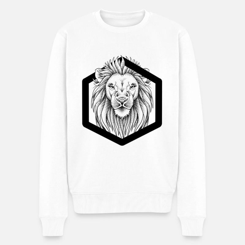 Lion dotwork - Pull Premium bio Homme - blanc