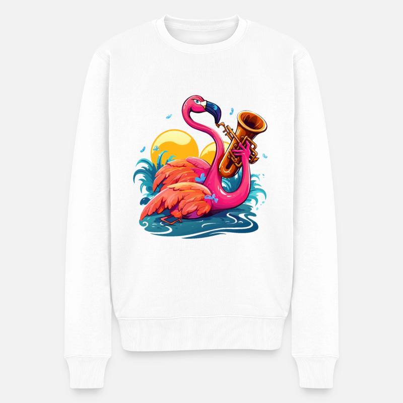 Jazzy Flamingo - Männer Premium Bio Pullover - Weiß