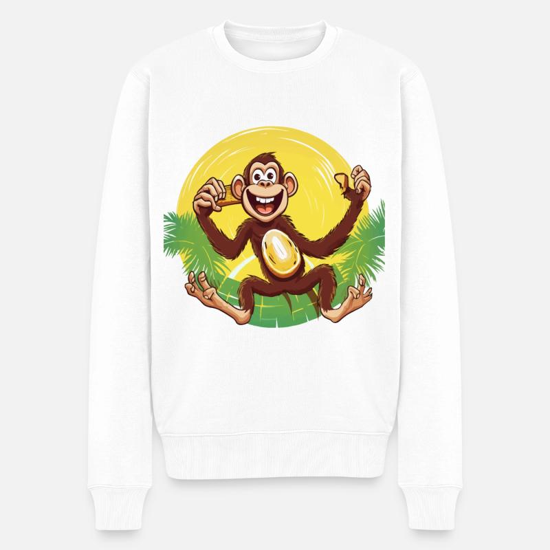 Rhythmus-Affe - Männer Premium Bio Pullover - Weiß