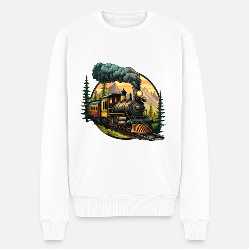 Zeitreise: Eine altmodische Dampfeisenbahn - Männer Premium Bio Pullover - Weiß