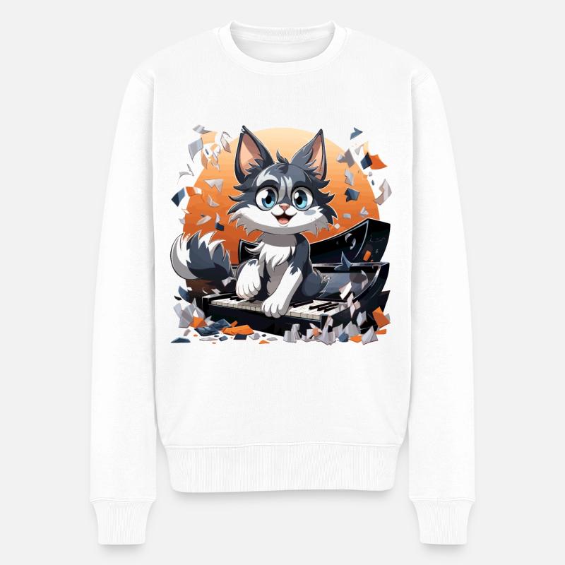 Der purrfect Pianist - Männer Premium Bio Pullover - Weiß