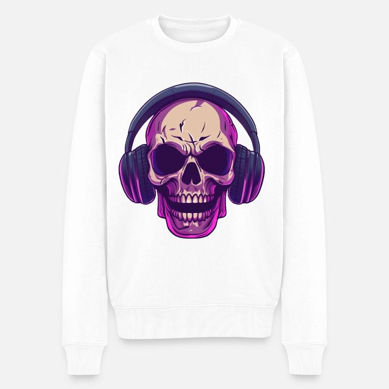 Crâne violet avec casque - Pull Premium bio Homme - blanc
