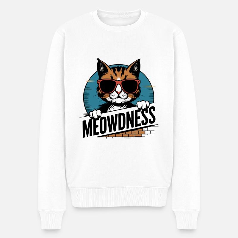 Miauen Katze Sonnenbrille - Männer Premium Bio Pullover - Weiß